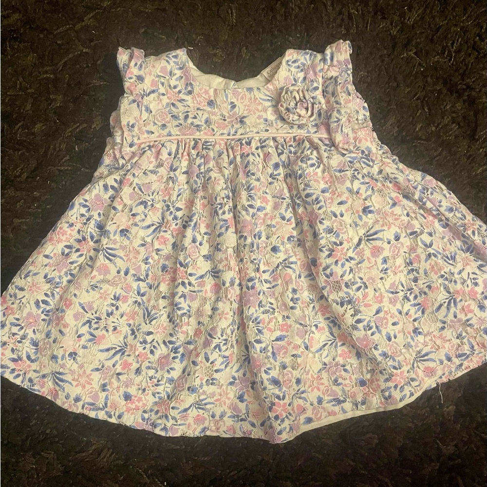 Baby Girls Floral Cotton Dress in Pink & Blue